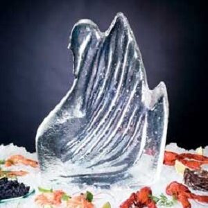 Elegant swan ice sculpture centerpiece