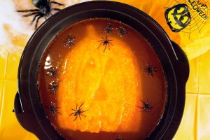 Pumpkin ice mold in cauldron for Halloween